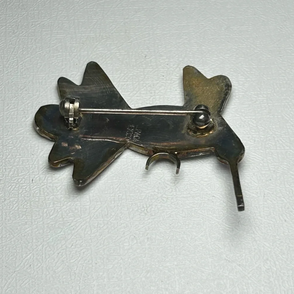 Hummingbird brooch Abalone mother of pearl inlay Iridescent Alpaca Silver Mexico